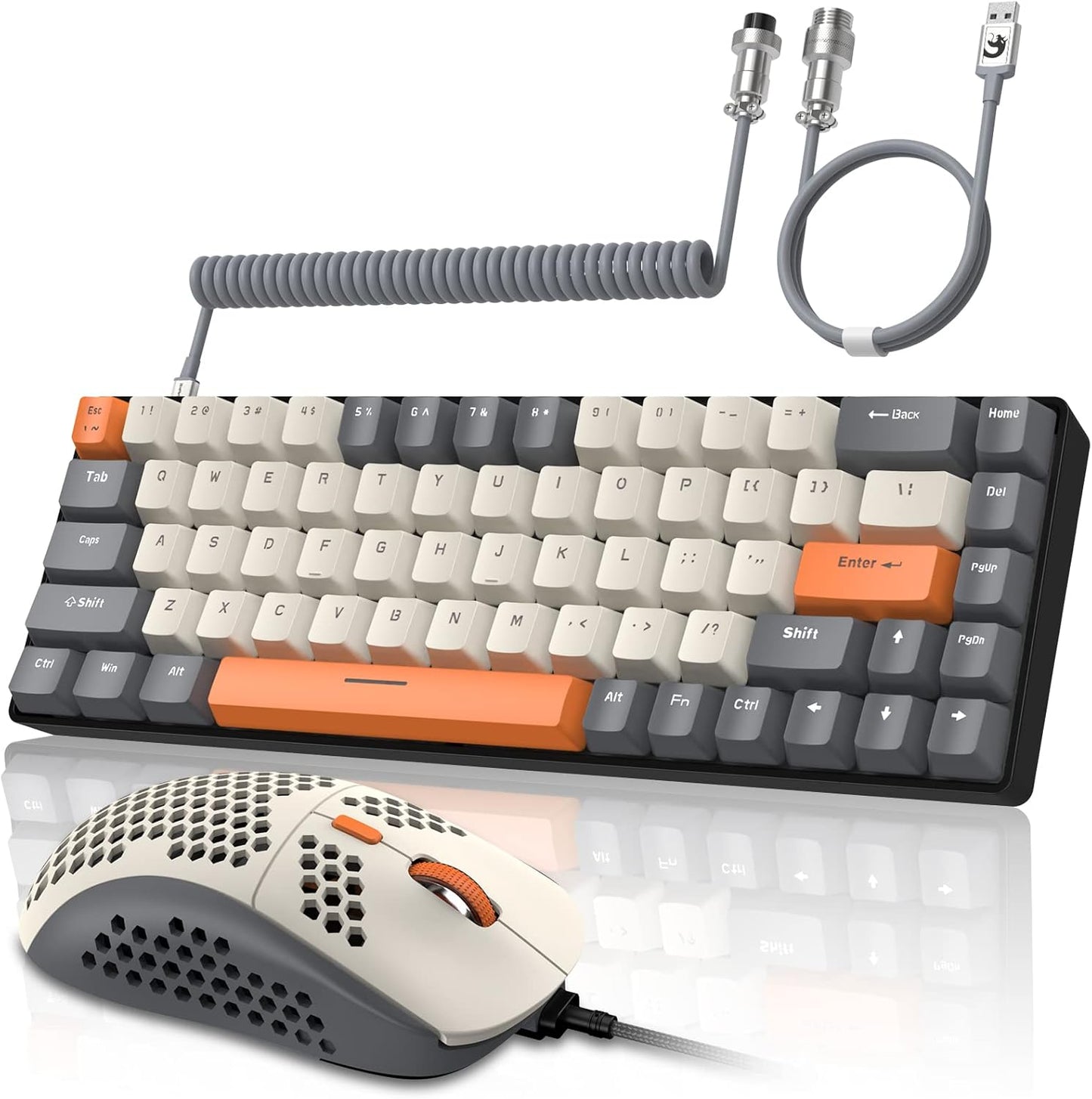 ZIYOU LANG RK-T8PR0 Wired 65% Mechanical Gaming Keyboard and Mouse Combo with RGB LED Backlit Anti-ghosting TKL Mini 68 Key Coiled C to A Cable Linear Red Switch for PS4 PS5 Xbox PC Mac Gamer(Gray)