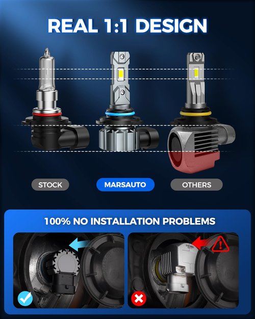 Marsauto M1S HB3/9005 Bulbs or 9005 Fog Light, 30000LM Brighter HB3 Fog Bulbs, Real 1:1 Design, 6000K White, 3min Plug and Play, IP68, Pack of 2