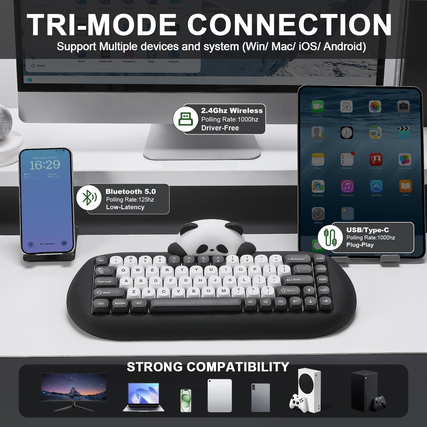 YUNZII C68 Wireless Mechanical Keyboard,65% Layout,Hot Swap,Triple Mode BT5.0/2.4G/Wired, RGB Backlit NKRO,Cute Cat Silicone Ergonomic Design for Win/Mac(Brown, Cocoa Cream V2 Switch)