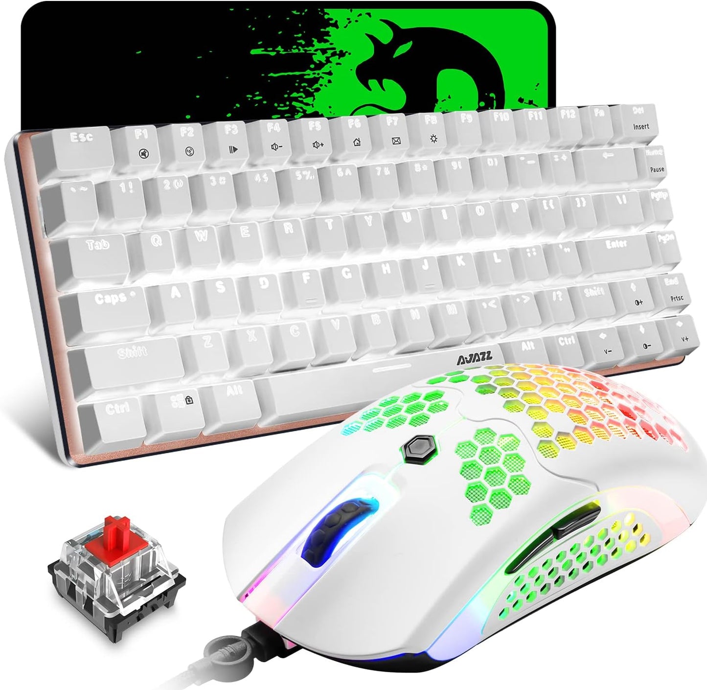 ZIYOU LANG Wired Gaming Keyboard and Mouse,3 in 1 Gaming Set,Green LED Backlit Mechanical Keyboard,12K DPI Superlight Gaming Mouse,Large Mouse Pad for PC Gamer