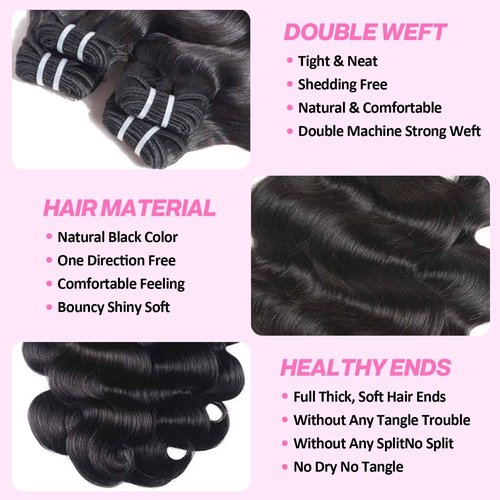 12A Human Hair Bundles 18 20 22 Inch 3 Bundles Human Hair Body Wave 100% Unprocessed Brazilian Virgin Hair Quick Weave Extensions Natural Black