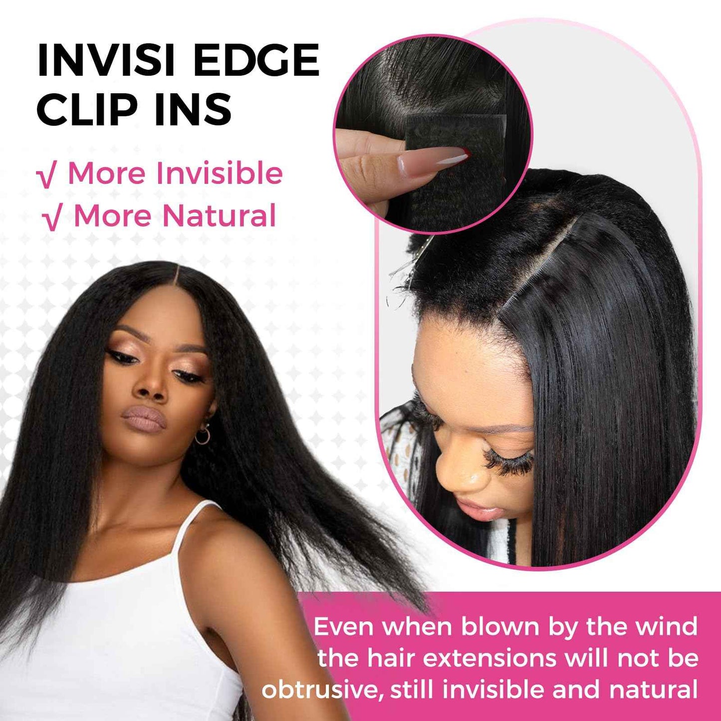 Lashey Invisi Edge Clip in Hair Extensions, 7pcs 110g 16 Inch Natural Black Seamless Clip in Hair Extensions Human Hair Kinky Straight Real Remy Human Hair