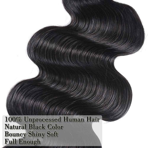 Hullran 12A Human Hair Bundles 14 16 18 18 Inch Body Wave Bundles Human Hair Extensions 400g Unprocessed Brazilian Virgin Body Wave 4 Pieces Deals Brazilian Quick Weave Natural Black Wavy Extensions