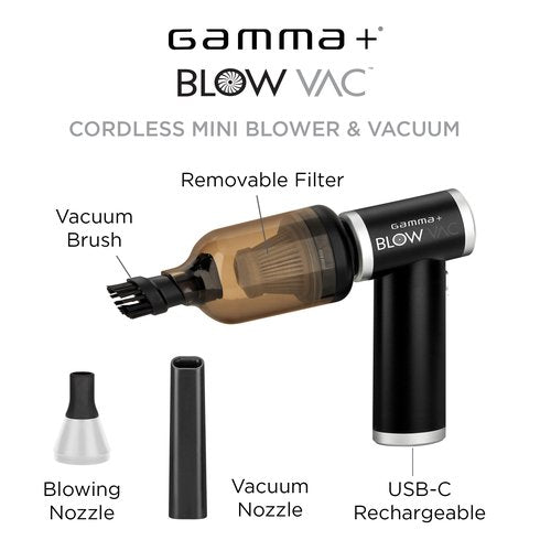 GAMMA+ Blow Vac 2-in-1 Handheld Air Blower and Vacuum USB-C Rechargeable with 4 Attachments