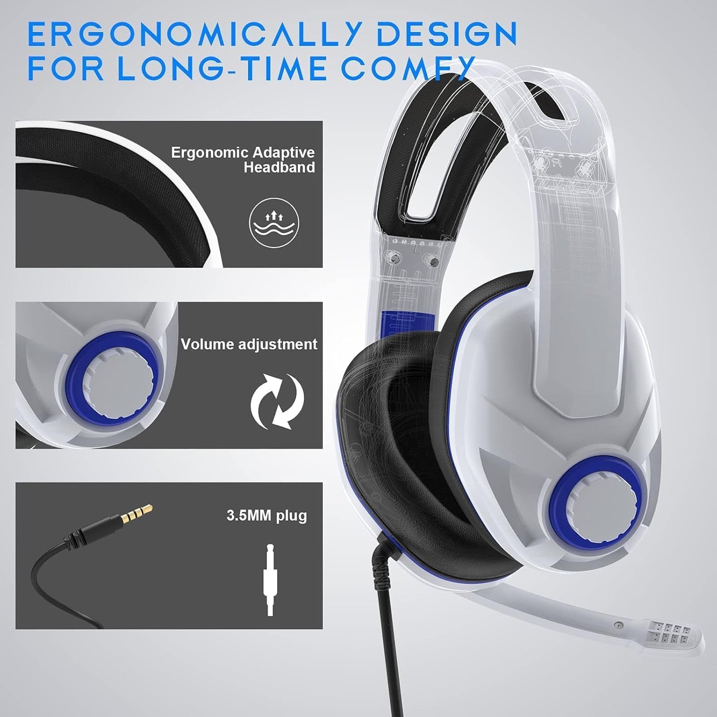 AirPlay Wired Gaming Headset - Compatible with PS4, PC, Xbox One, PS5, Noise-Reducing, Over-Ear Headphones with Mic, Lightweight, Durable, 3.5mm Jack