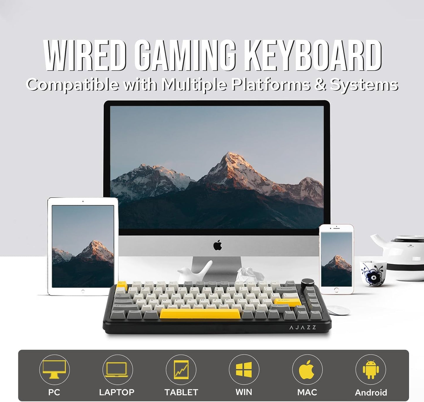 AJAZZ AK820 MAX HE Hall Effect Magnetic Gaming Keyboard, Adjustable Actuation, 8KHz Polling Rate, Wired Rapid Fast Keyboard, Creamy Gasket, RGB Backlight, NKRO for Win/Mac (Gradient Grey)