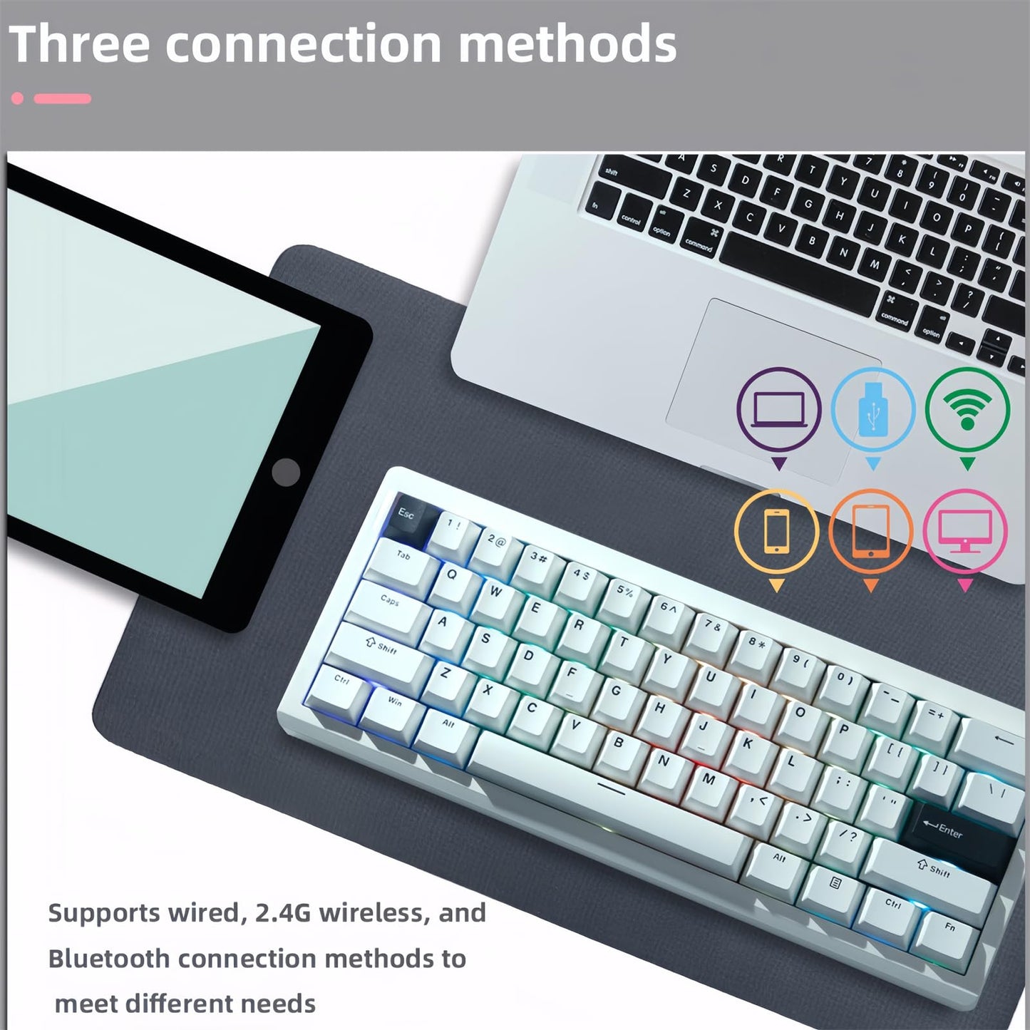 ZMX GMK61 60% Wireless Mechanical Keyboard,Tri-Mode BT5.0/2.4G/USB-C Wired RGB Backlit Gaming Keyboard Hot-Swappable Linear Switch Gasket Keyboard Mini 61 Keys Custom Keyboard with Software (White)