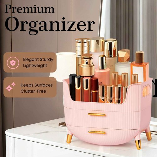MASSY Egg Shape(Oval) Makeup Storage Box, Countertop Portable Vanity Cosmetics Organizer Preppy Style