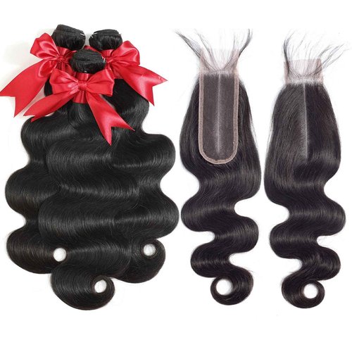 12A Human Hair Bundles with 2x6 Closure 18 20 22 with 16 Inch Brazilian Body Wave 3 Bundles Human Hair with 2x6 HD Lace Closure 100% Unprocessed Virgin Human Hair Weave
