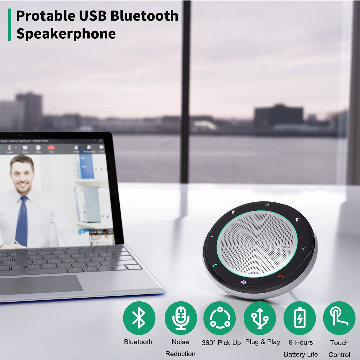 Yealink CP700 Bluetooth Speakerphone with Dongle Teams Certified, Portable Conference Speaker and Microphone for Meeting, Softphone, Unified Communications Platforms,360° Voice Pickup,9H Talk Time