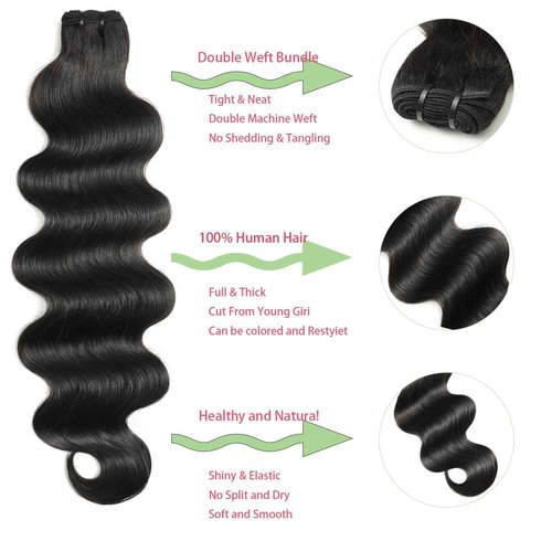 Human Hair Bundles 12A Body Wave 100% Unprocessed Brazilian Virgin Hair Extensions 4 Bundles Human Hair 16 18 20 22 Inch Natural Black Bundles Human Hair Weave for Women