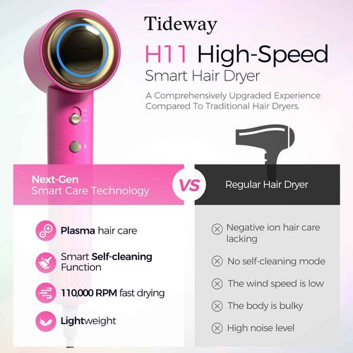 Tideway Hair Dryer, Blow Dryer with Diffuser High-Speed Plasma Ionic Low Noise for Fast Drying, Travel Hair Dryer for Women and Man, Curly/Wavy & Long/Thick Color-Treated Hair H11