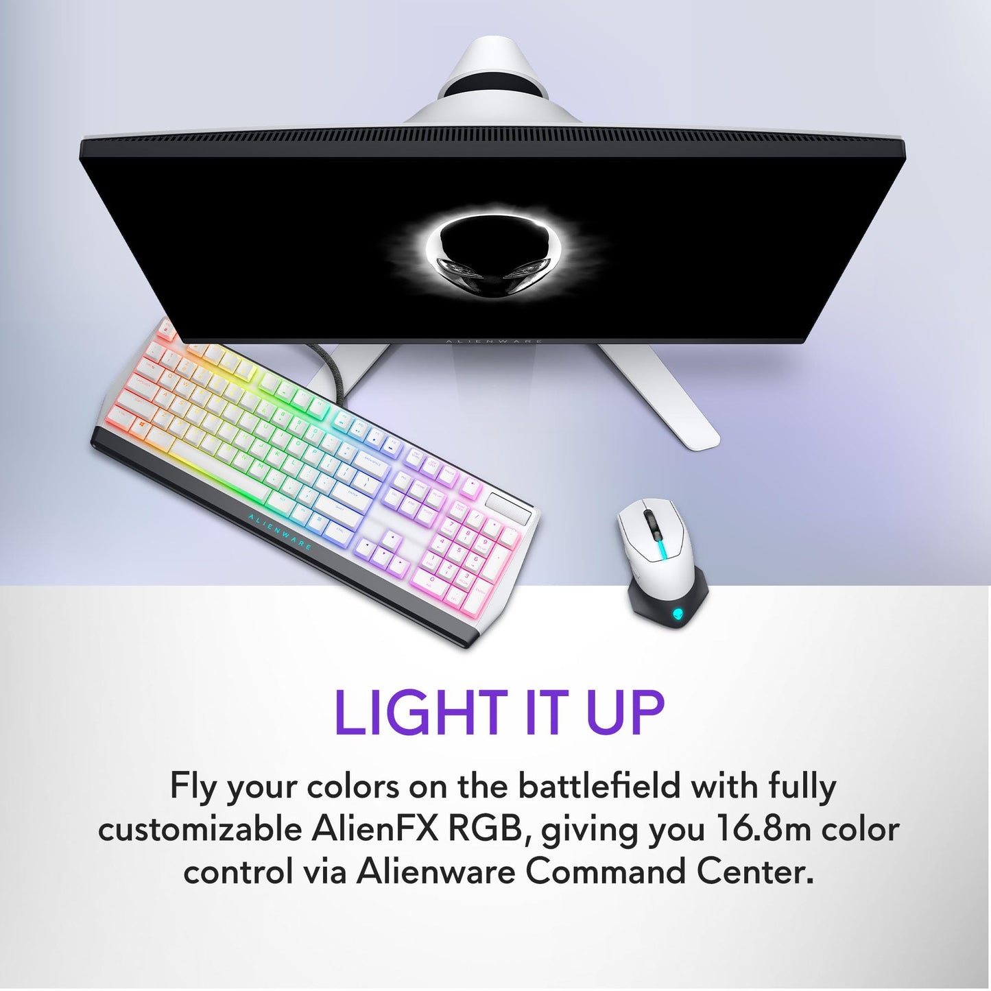 Alienware Wired/Wireless Gaming Mouse AW610M - 16000 DPI, Optical Sensor, Ambidextrous, 7 Buttons, 3-ZONE 16.8m AlienFX RGB Lighting, Edge-Free Design, Ergonomic - Lunar Light