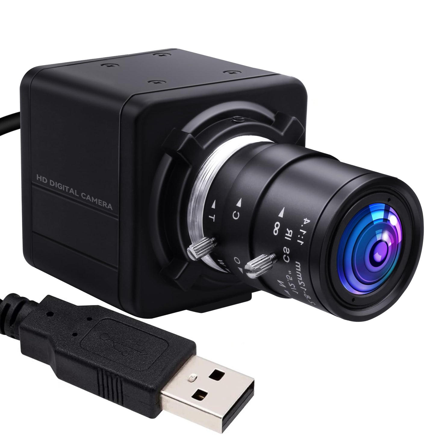 5MP USB Camera 2.8-12mm Varifocal Lens 4X Manual Zoom Lightburn Webcam OV5640 Sensor Close-up Camera 1944P Golf Swing Cameras Plug&Play for Mac Windows Linux Raspberry Pi