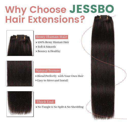JESSBO Clip in Hair Extensions Real Human Hair Natural Black 18 Inch 120g 7pcs Seamless Invisible Double Weft Natural Straight Clip in Hair Extensions Human Hair for Woman (18 Inch #1B)