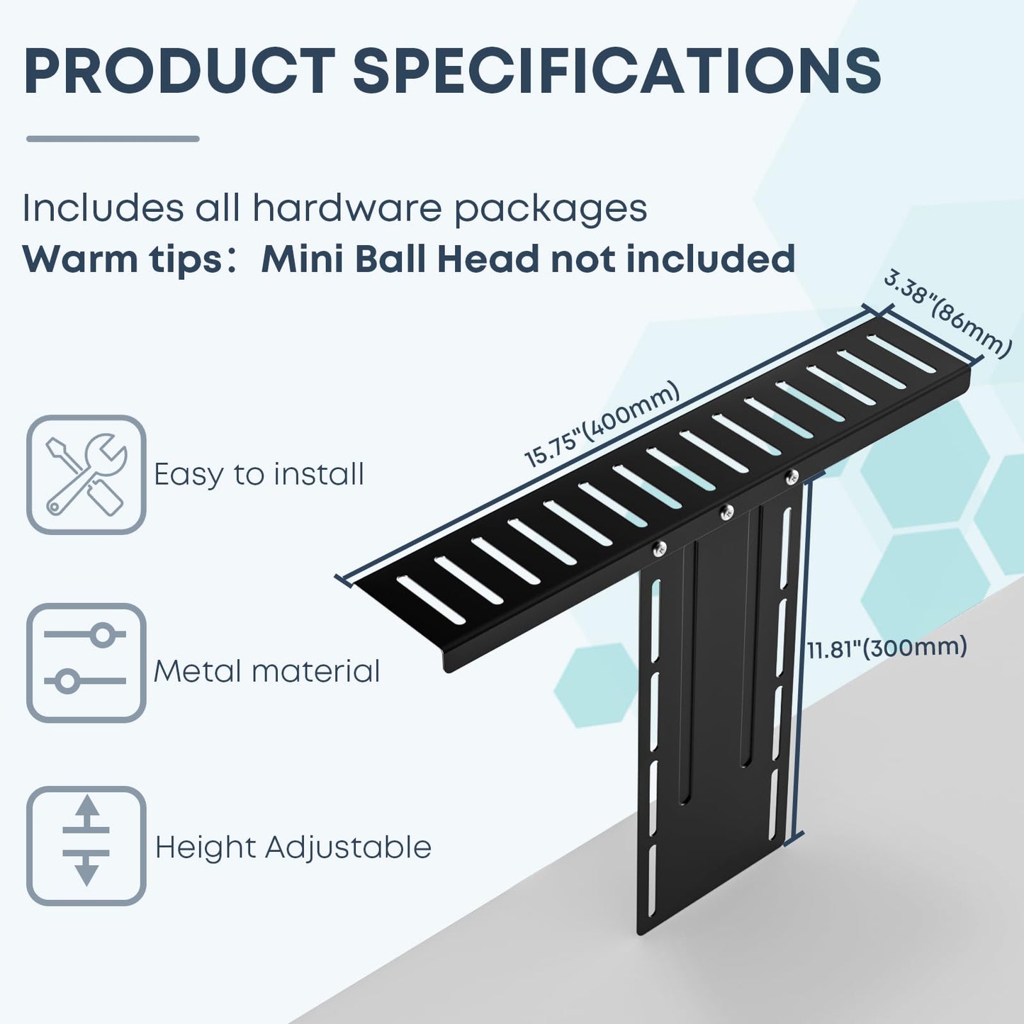 16 inch VESA Monitor Mount Shelf for Streaming - Holds Cameras, Webcams, Microphones & Lights, Height Adjustable, Fits 100×100 mm VESA Pattern, All-in-One Design (Black)