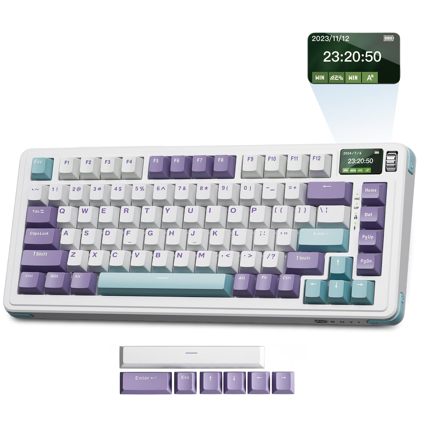 ZMX C75Pro TKL Gaming Keyboard,Hot Swap Gasket-Mounted Wireless Bluetooth 5.0/2.4G Type-C Wired Custom RGB Mechanical Keyboard with Screen&Knob for PC/Mac Gamer (Purple-White)
