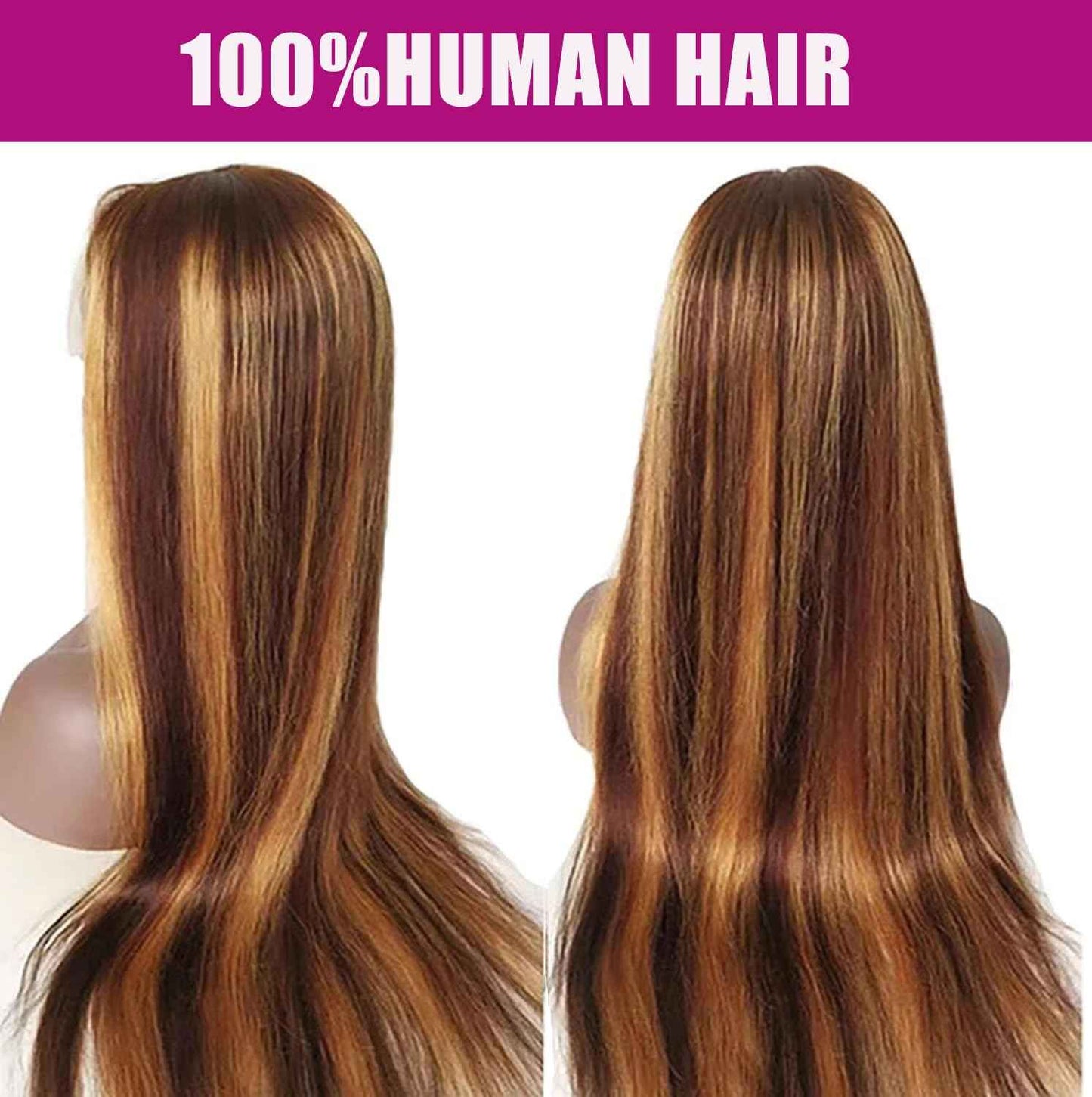 30 Inch Highlight Ombre Lace Front Wig - Human Hair, 180% Density, 13x4 Hd Transparent Lace, Honey Blonde, Straight