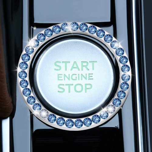 LivTee 2 PCS Crystal Rhinestone Car Engine Start Stop Decoration Ring, Bling Car Interior Accessories for Women, Push to Start Button Cover Sticker, Automotive Decals, Blue