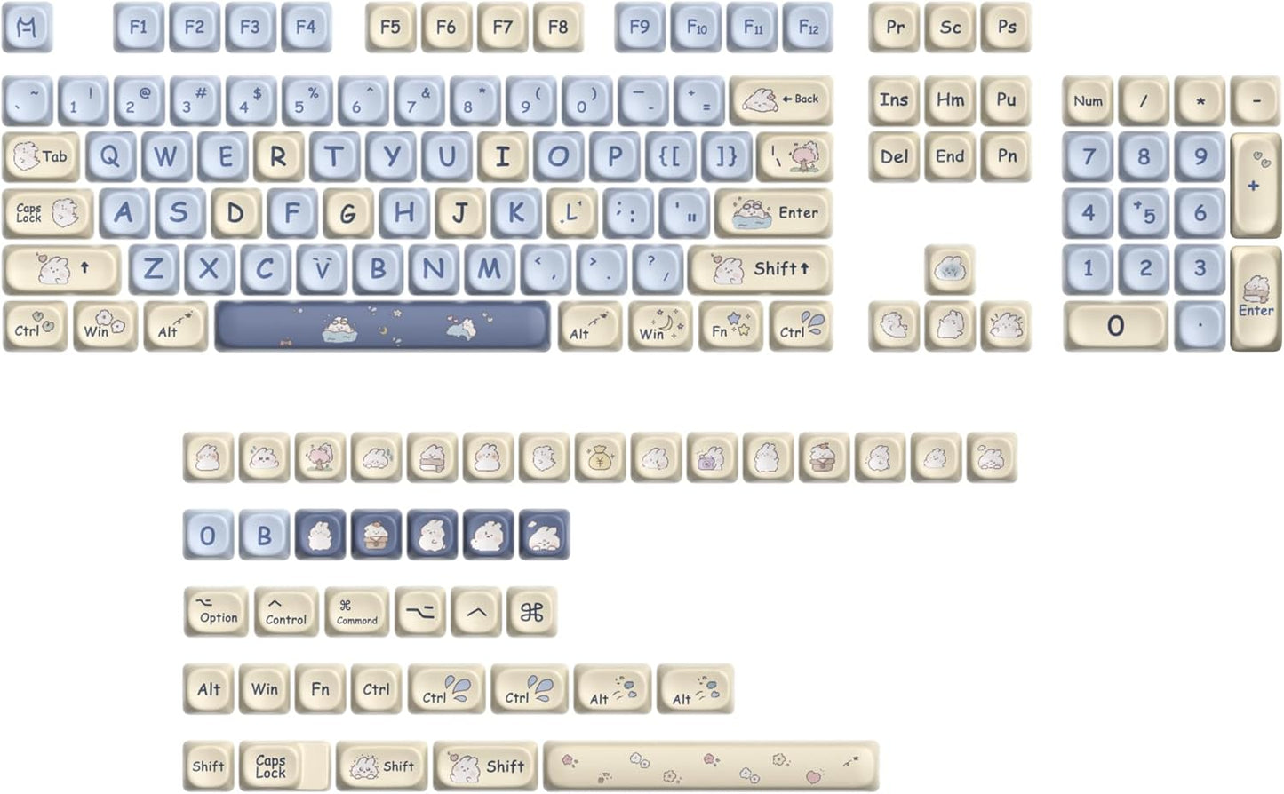 61 PBT Game keycap, 60% Backlight with Key Puller OEM Configuration American Layout, 87/104 Mechanical Keyboard (no Keyboard) (Ahris)
