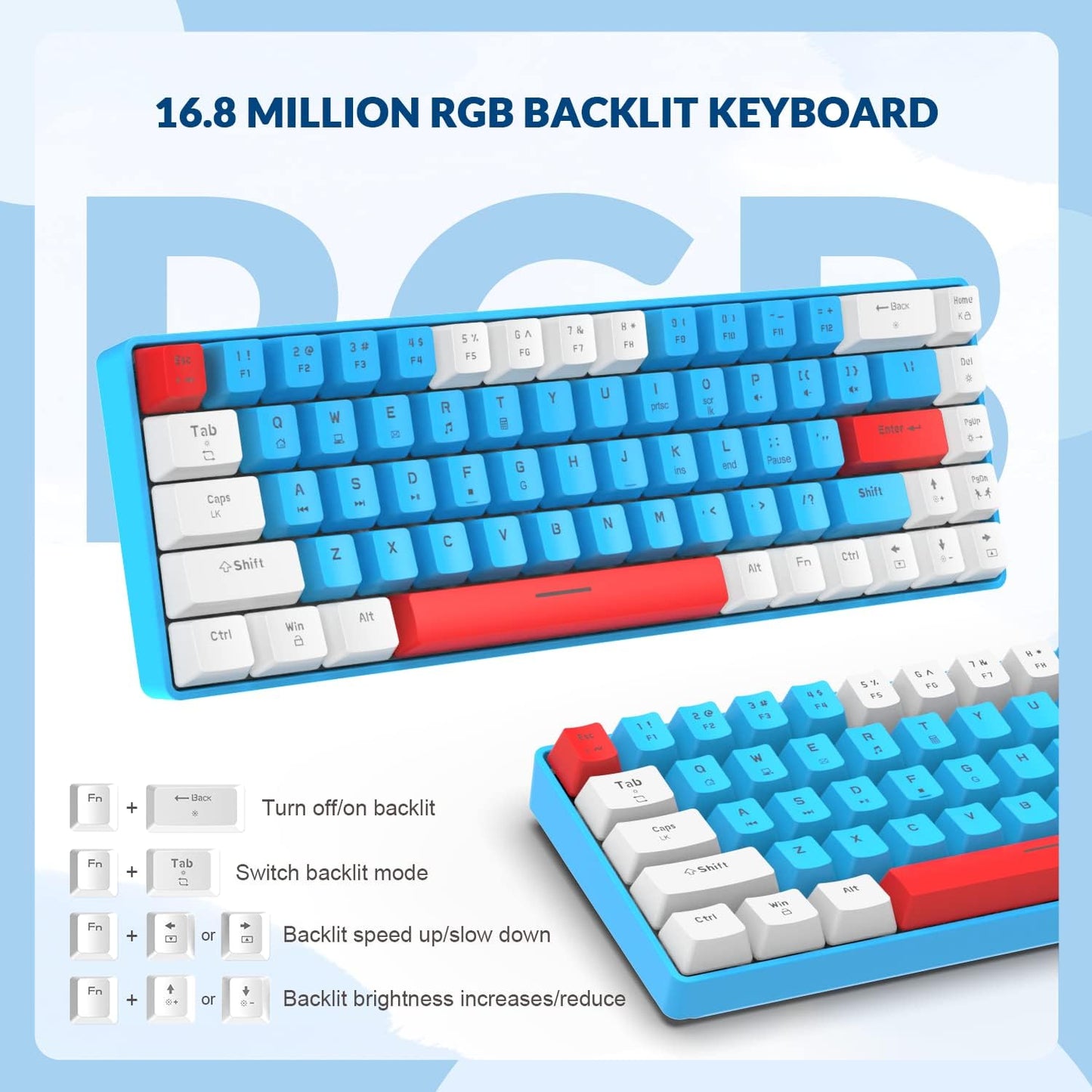 ZIYOU LANG RK-T8 Wired 65% Mechanical Gaming Keyboard with RGB LED Backlit Anti-ghosting TKL Mini 68 Key Custom Coiled C to A Cable Linear Red Switch for PS4 PS5 Xbox PC Mac Gamer(Gray/White/Orange)