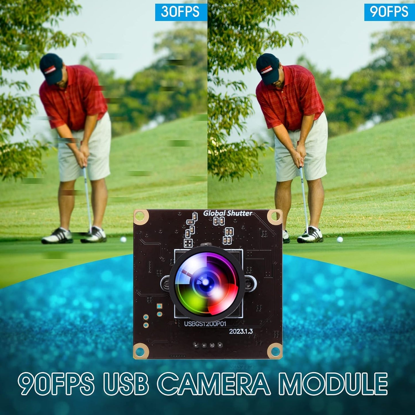 ALPCAM 2MP Global Shutter USB Camera Module 1200P 90fps High Speed Webcam with Wide Angle No Distortion Lens AR0234 UVC Lightburn Camera for Golf Swing Windows, Linux, Android,Mac OS