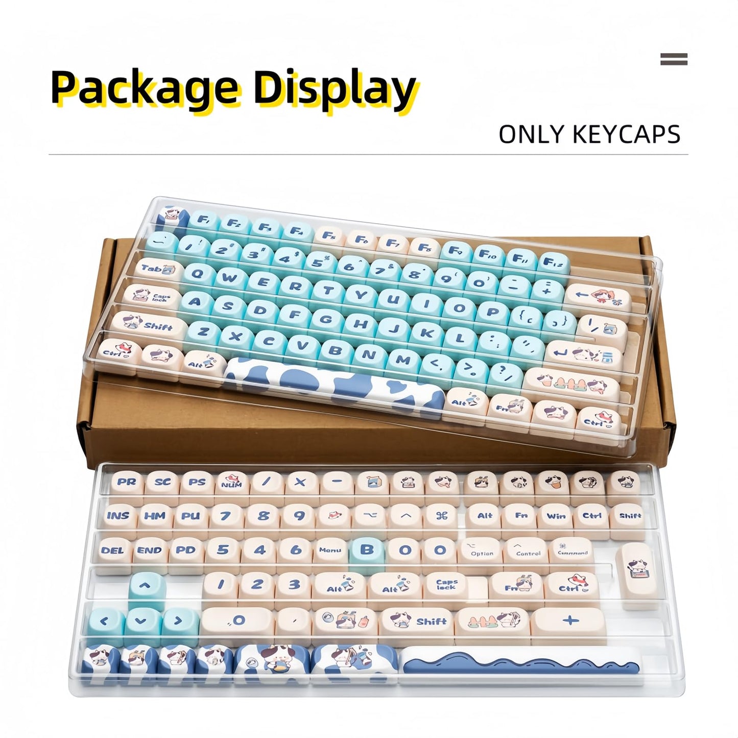 ZMX Cute MOA Keycaps,Kawaii Milk-Cow Round Keycap Custom Full Size Keycap Set Dye-Sub Thick PBT Key Cap for Cherry MX Switch 75% 60% Mechanical Gaming Keyboard Creamy Keycaps (142Keys)