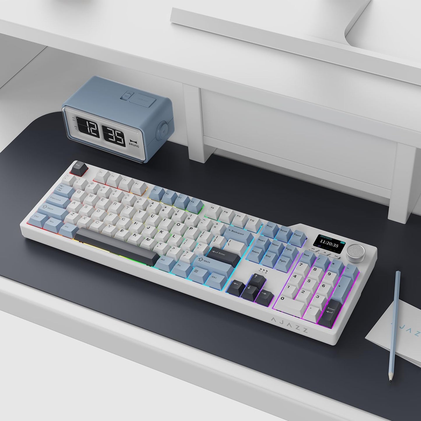 AJAZZ AK35I V3 104-Key Full Size Wired Gasket Mount Gaming Keyboard with Multimedia Buttons & Knob Control | Five Layer Pad | OEM Profile PBT Keycaps | White Backlit Custom Keyboard