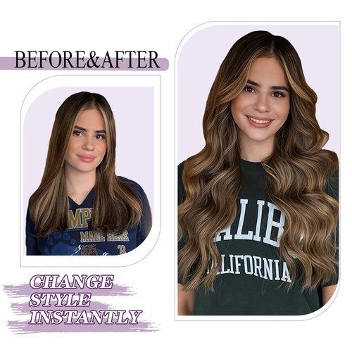 Hair Extensions Clip in Extensions, Clip in Hair Extensions Real Human Hair, 22 Inch Remy Human Hair Extensions Clip ins for Women, 7Pcs 85g, Balayage Chocolate Brown to Caramel Blonde