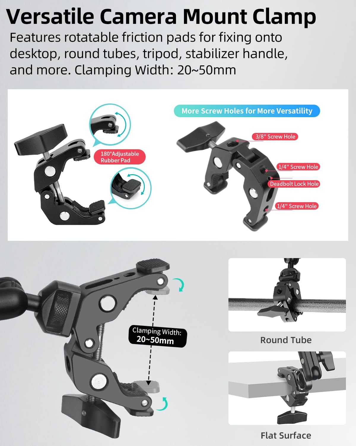 22" Magic Arm w Clamp, Overhead Phone Mount, Flexible Desk Camera Mount, Articulating Friction Boom Arm w Thread Adapter, for POV Shot, Light, Webcam, Mic, Action Camera, for Content Creators