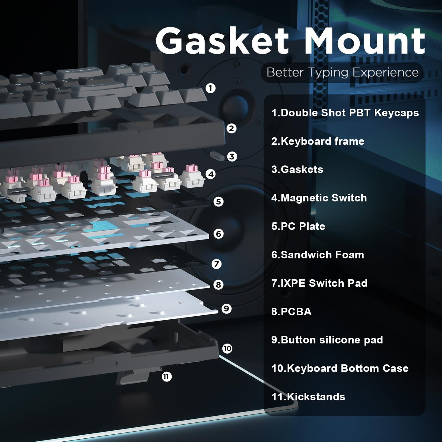 YUNZII RT68 Rapid Trigger Gaming Keyboard,Hall Effect Magnetic Switch,68 Keys,RGB Backlit RGB,Gasket Mount Hot Swap Struture,Adjustable Actuation TKL for Mac/Win (Black, Outemu Switch)