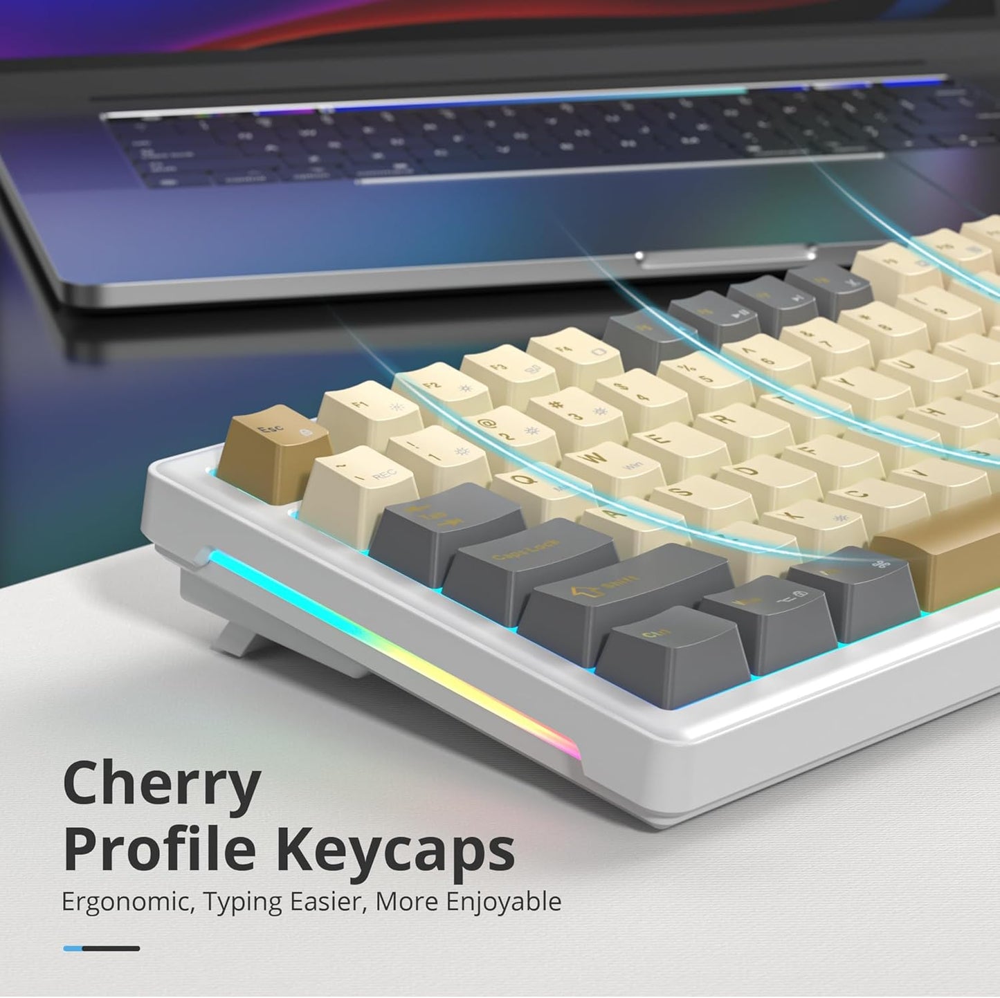 75% Mechanical Gaming Keyboard with Volumn Knob, Gasket Hot Swappable RGB, Wired, Red Switch, 82 Keys Compact Creamy (Black Grey)