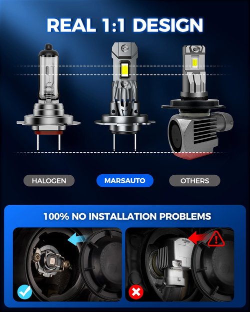 Marsauto H7 Light Bulbs, 30000LM 800% Brighter Bulbs, Real Mini Size 6000K Cool White IP68 Waterproof, Plug and Play