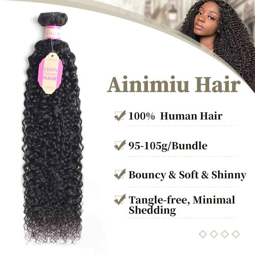 Ainimiu Jerry Curly Wave Human Hair 4 Bundles Brazilian Raw Virgin Hair Weave Bundles Jerry Curly Wet And Wavy 12A Grade Long Unprocessed Human Hair Extensions Natural Black 100g/pc 16 18 20 22inch