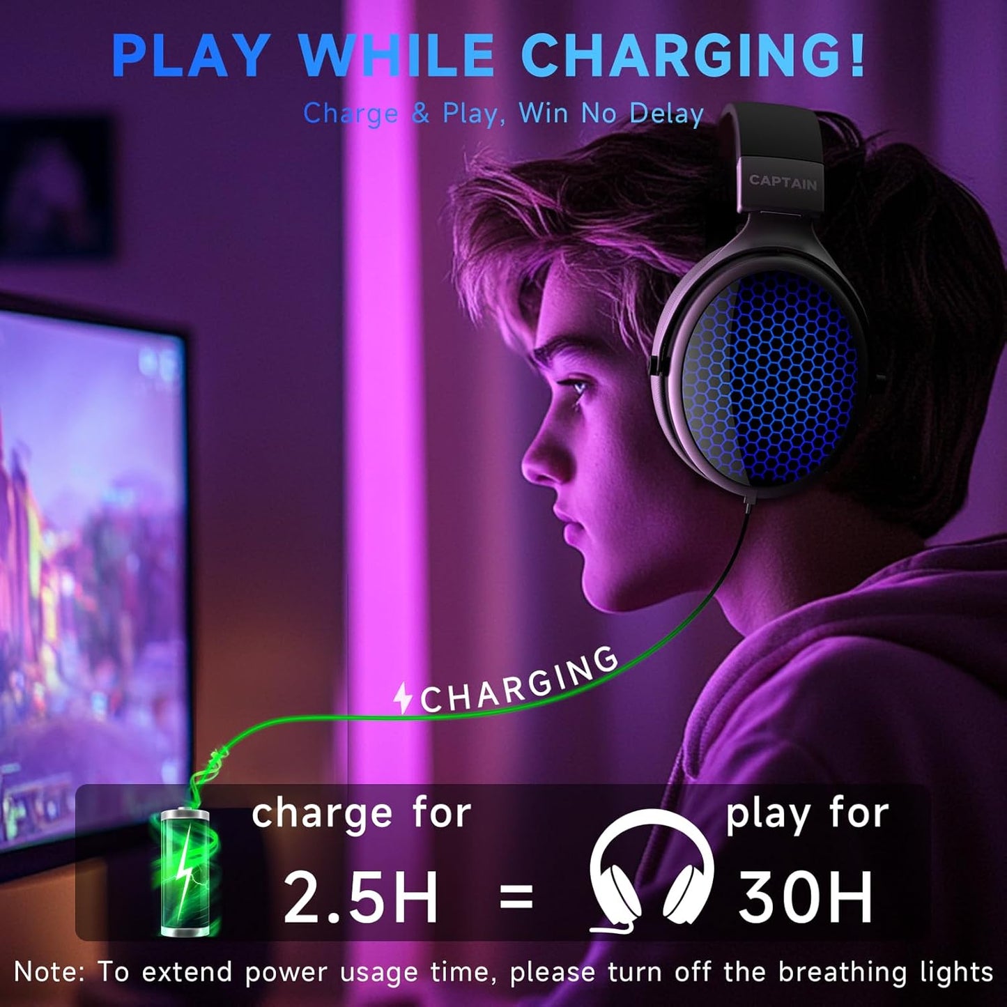 2.4GHz Wireless Gaming Headsets for PS5/PS4/PC/Switch - Bluetooth 5.3 Headphones with 7.1 Surround Sound, Noise-Canceling Mic, 30+Hr Battery & Support Playing While Charging - Black