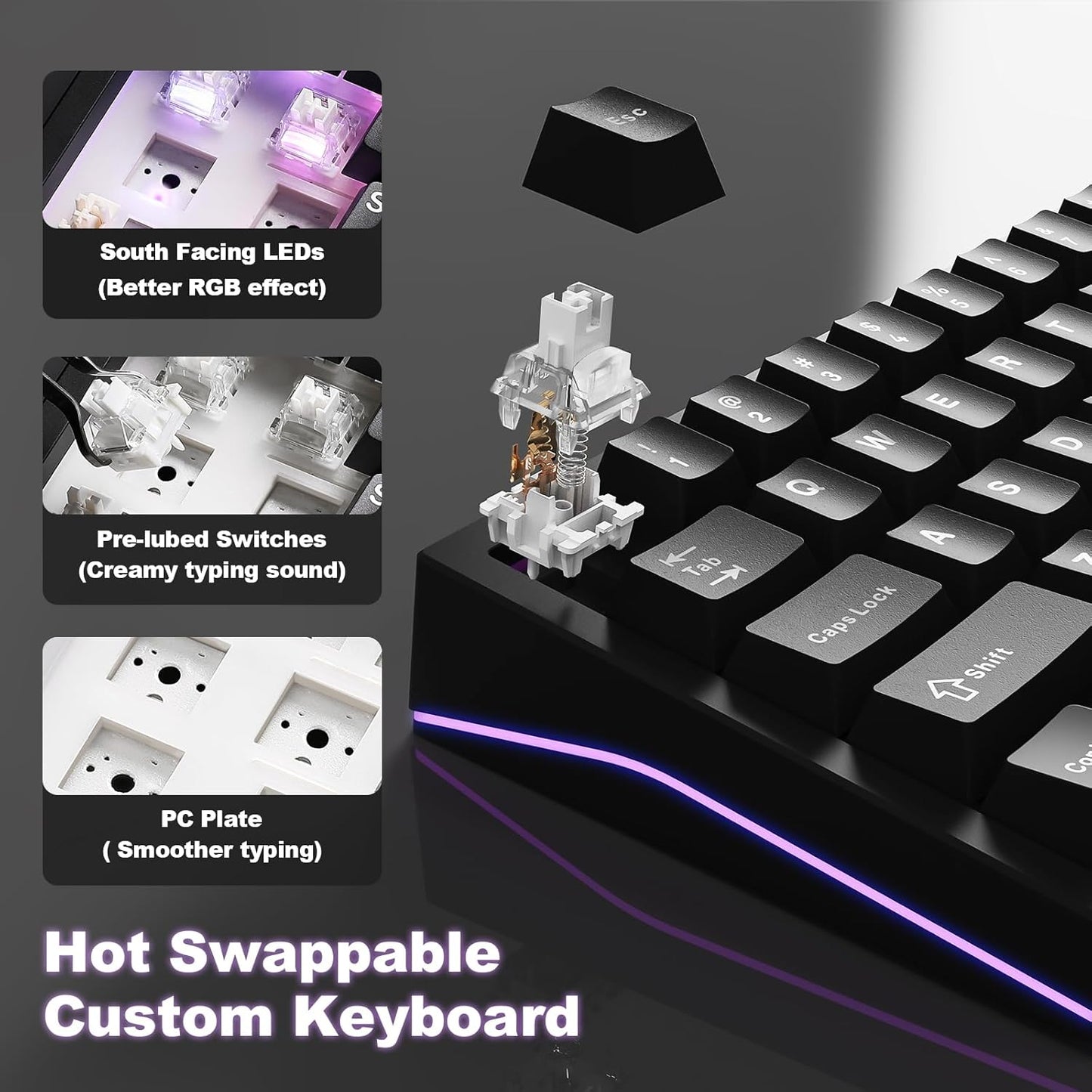 YUNZII AL65 Wireless Mechanical Keyboard, Full Aluminum CNC,Support QMK/VIA Software Gasket Structure,60% Hot Swappable with RGB Backlit BT/2.4G/USB-C for Mac/Windows(White, Gateron Zero)