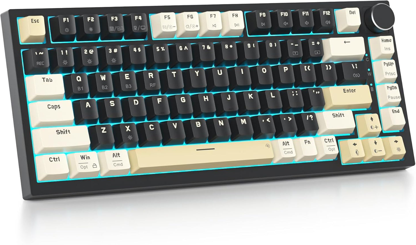 75% Wireless Creamy Mechanical Keyboard, Hot Swappable Custom Keyboard, RGB Backlit Gasket Gaming Keyboard, 2.4G/BT5.0/USB-C Mechanical Gaming Keyboard, Pre-lubed Linear Gray Cream Switches