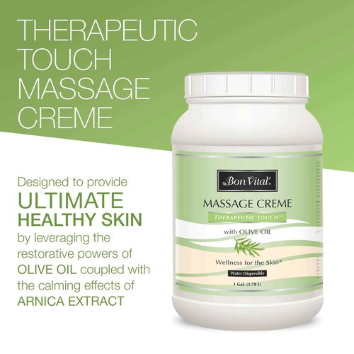 Bon Vital' Therapeutic Touch Massage Creme, Professional Massage Therapy Cream with Olive Oil to Repair Dry Skin & Soothe Sore Muscles, Full Body Moisturizer, 1 Gal, Label may Vary