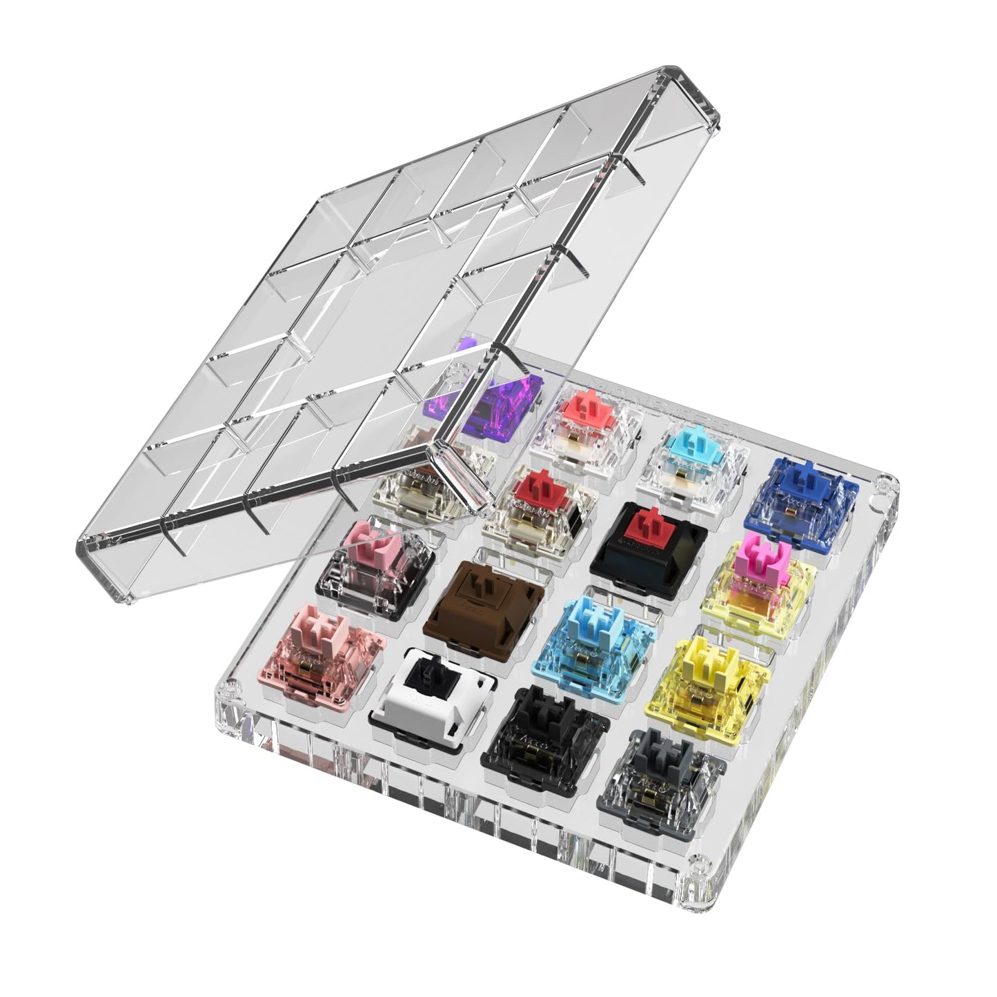 Akko 16-Key Switch Tester Mechanical Keyboards Acrylic Testing Tool Mechanical Keyboard Switches with Dust-Proof Cover