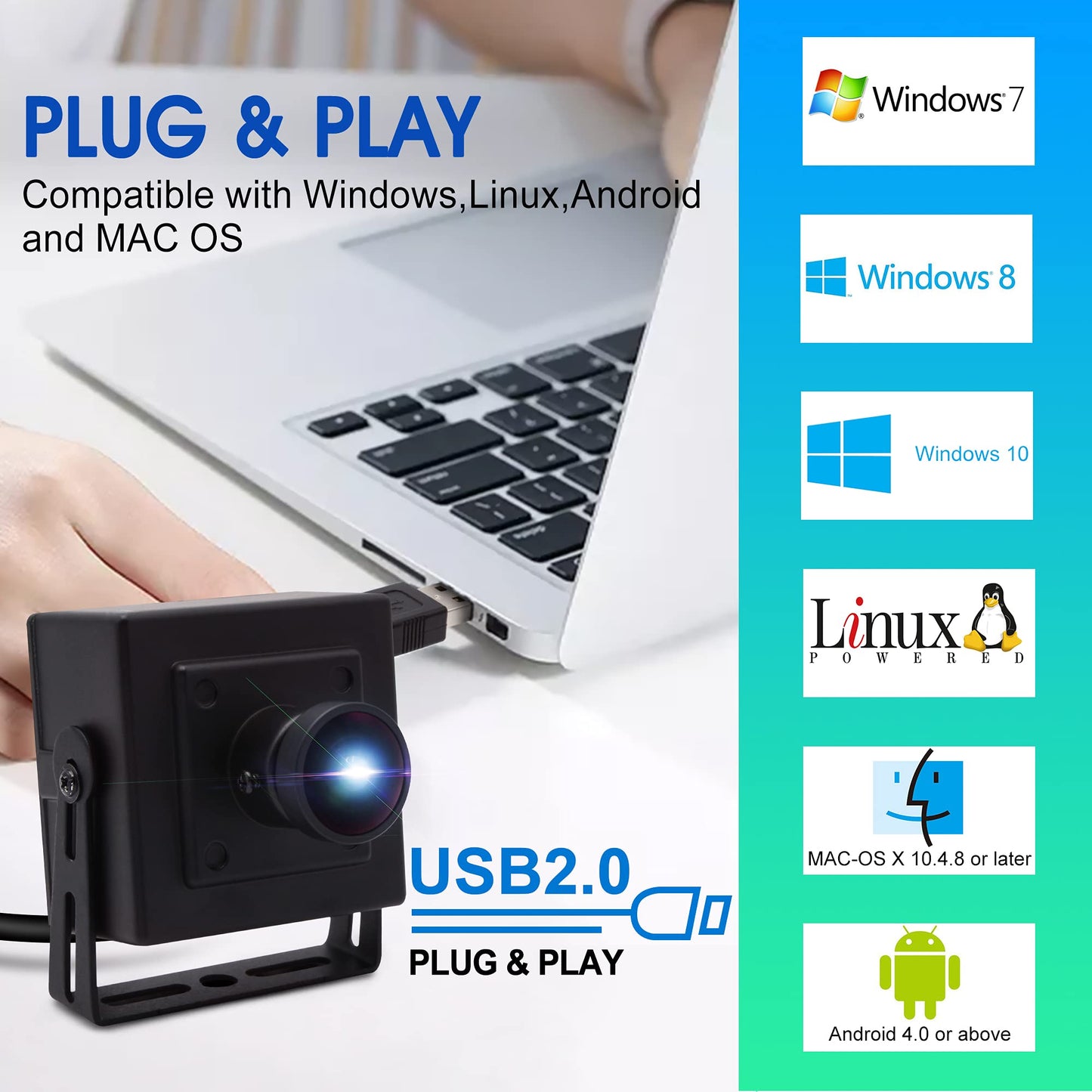 ALPCAM 4K USB Camera Ultra HD 2160P Webcam with IMX317 Sensor,170 Degree Fisheye Lens USB Camera Module with Dual Microphone, Plug and Play USB Webcam for Windows/Mac/Linux/Raspberry Pi
