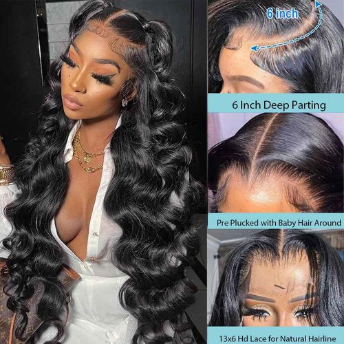 13x6 Body Wave Lace Front Wig Human Hair 180% Density Glueless Lace Front Wigs Human Hair Pre Plucked 13x6 HD Transparent Lace Frontal Wig Body Wave Human Hair Wigs for Women 26 Inch