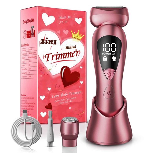 rategist Electric Bikini Trimmer for Women: Rechargeable Painless Shaver for Body Hair - IPX7 Waterproof Cordless Razor with LED Display for Face/Leg DEEP Pink