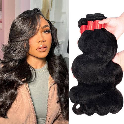 Douyin Brazilian Body Wave 4 Bundles Human Hair 14 16 18 20 Inch 12A 100% Unprocessed Virgin Human Hair Weave Bundles Deals Natural Black Color (14 16 18 20)