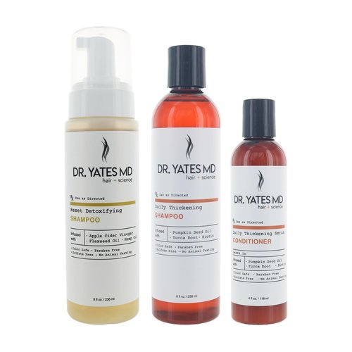 Dr. Yates MD - Hair Thickening Bundle - Bundle with Daily Thickening Shampoo + Daily Thickening Serum Leave in Conditioner + Reset Detoxifying Shampoo - 3 items