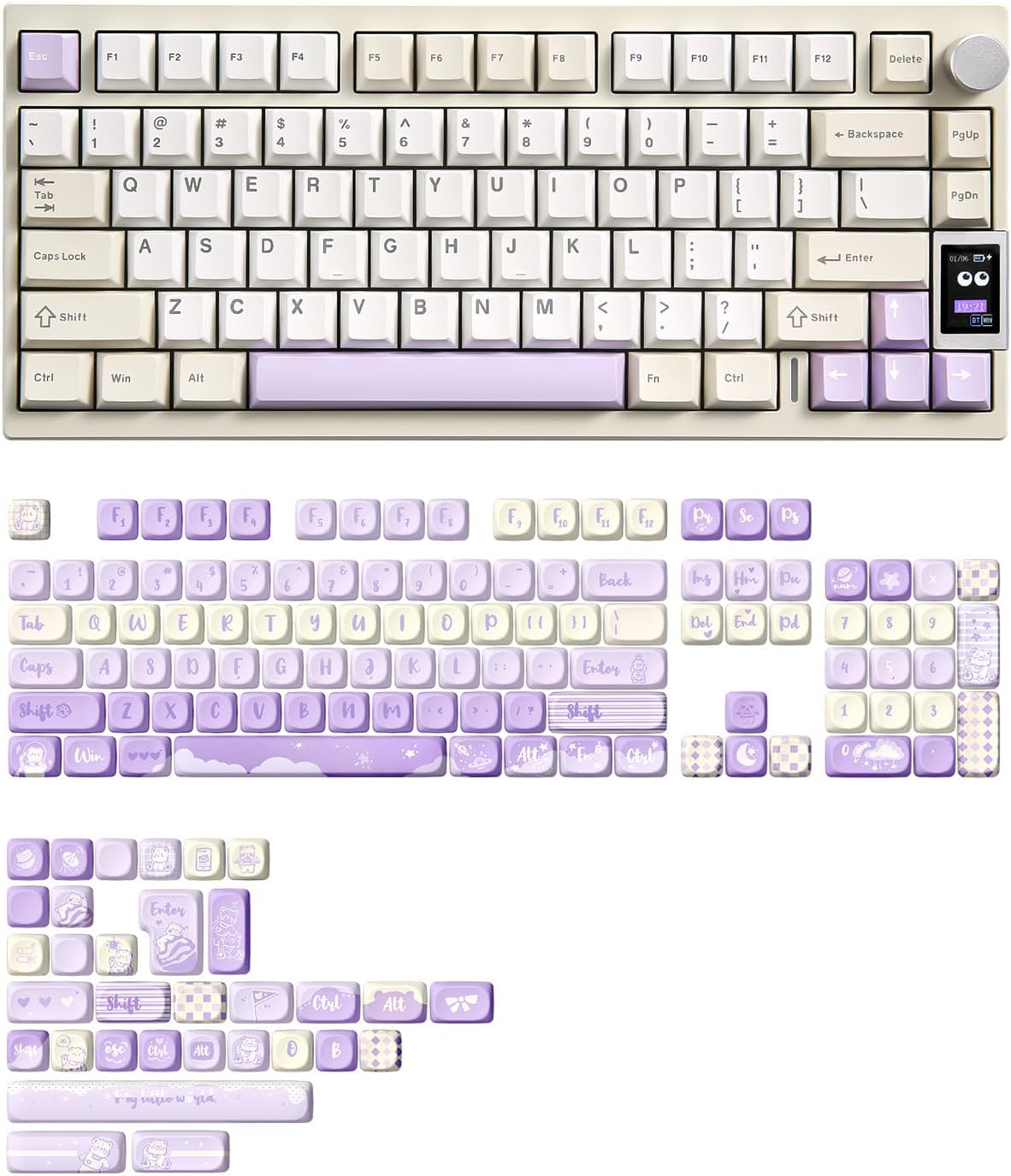 YUNZII AL80 Wireless Mechanical Keyboard(Beige, Cocoa Cream V2 Switch), 136 Keys MOA Keycaps(Purple)