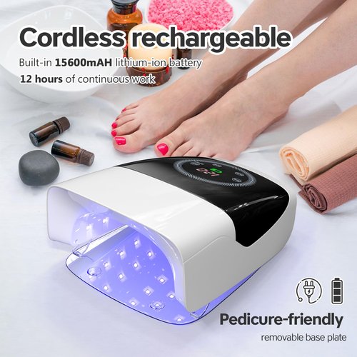 MINI LOP Cordless UV LED Nail Lamp, 132W Rechargeable Gel Nail Lamp Professional Nail Dryer Gel Polish UV Lights for Nails with 4 Timer Setting Quick Dryer Curing Lamp for Salon & Home (White)