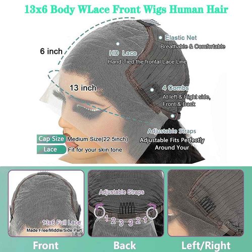 Fongly Body Wave Lace Front Wigs Human Hair 13x6 Lace Front Wigs Human Hair 200% Density 26 Inch 13x6 HD Lace Frontal HumanHair Wigs for Black Women With BabyHair