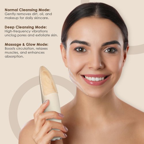 Air Beauty Silicone Facial Cleansing Brush - Waterproof Sonic Pore Cleaning Scrubber with Wireless Charging for Deep Cleansing - Electric Face Massager and Exfoliating Face Scrub