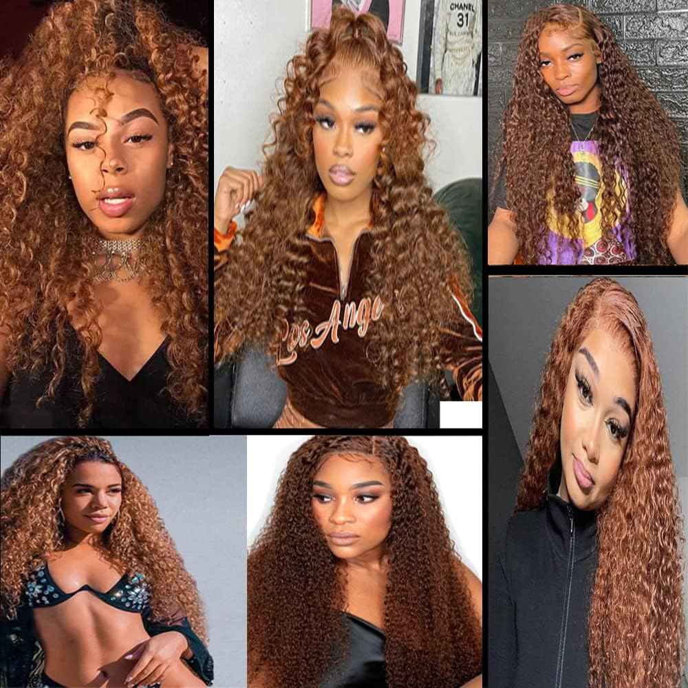 26 28 30 Inch Light Brown Human Hair Bundles Color 30 Deep Wave Bundles Brazilian Virgin Remy Hair Extensions Brown Loose Deep Wave Bundle For Black Women