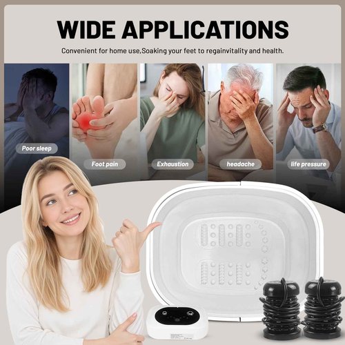 Ionic Foot Bath Detox Machine,Foot Detox Foot Bath Soak Tub with 2 Arrays,80 Disposable Foot Bath Liners,Detox Sea Salt,Folding Foot Spa Bucket,Home Salon-Level Foot Soaking Tub2